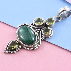 African Malachite, Hebei Peridot Sterling Pendant